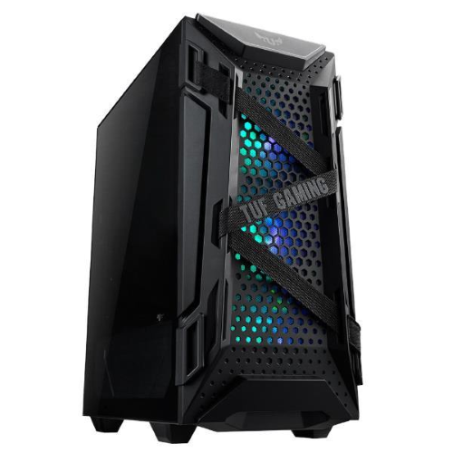 ASUS GT301 TUF GAMING CASE GAMING ATX MID TOWER PANNELLO LATERALE VETRO TEMPERATO 3 VENTOLE 120MM AURA SUPPORTO CUFFIE NERO